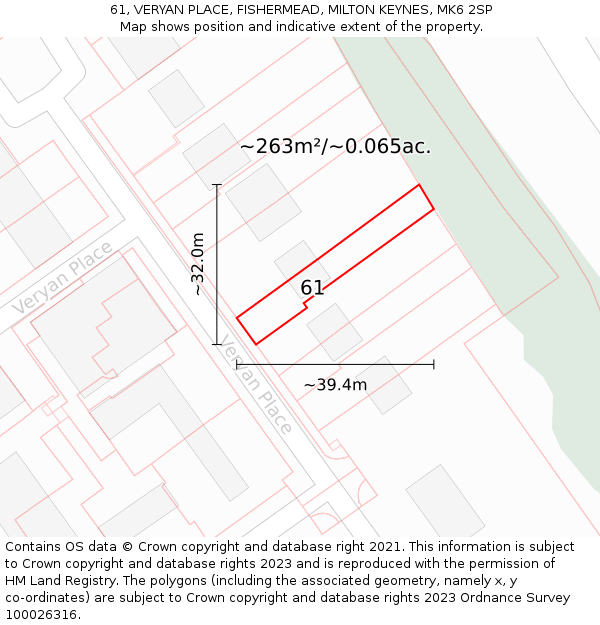 61, VERYAN PLACE, FISHERMEAD, MILTON KEYNES, MK6 2SP: Plot and title map