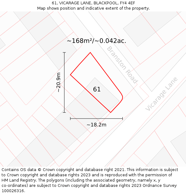 61, VICARAGE LANE, BLACKPOOL, FY4 4EF: Plot and title map