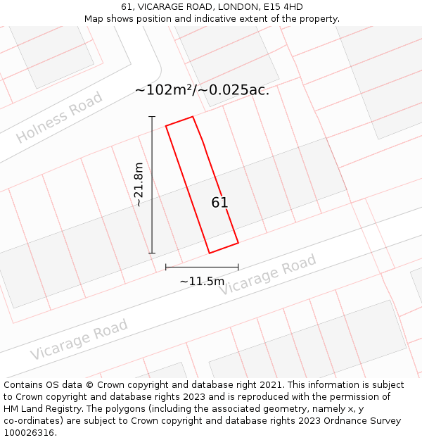 61, VICARAGE ROAD, LONDON, E15 4HD: Plot and title map