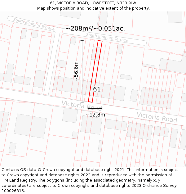 61, VICTORIA ROAD, LOWESTOFT, NR33 9LW: Plot and title map