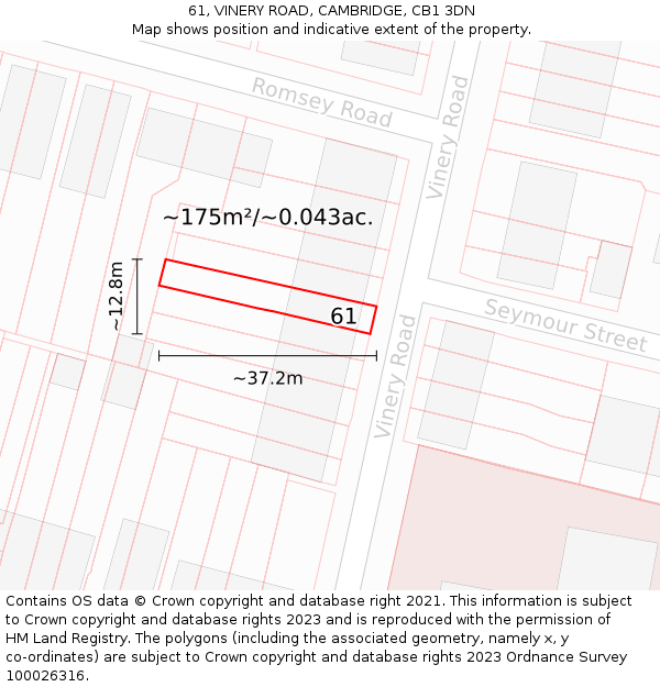 61, VINERY ROAD, CAMBRIDGE, CB1 3DN: Plot and title map