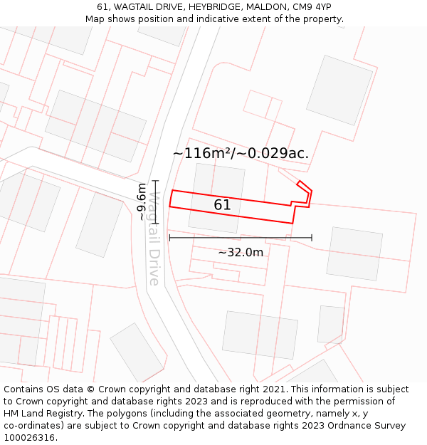 61, WAGTAIL DRIVE, HEYBRIDGE, MALDON, CM9 4YP: Plot and title map