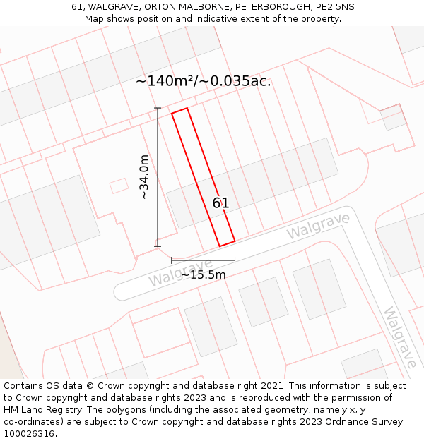 61, WALGRAVE, ORTON MALBORNE, PETERBOROUGH, PE2 5NS: Plot and title map