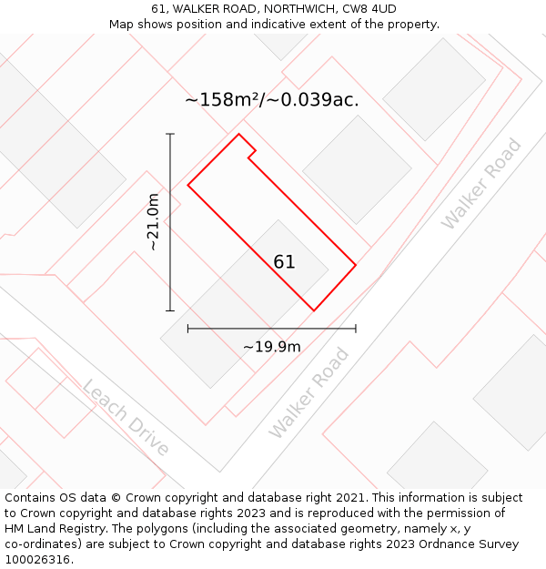 61, WALKER ROAD, NORTHWICH, CW8 4UD: Plot and title map