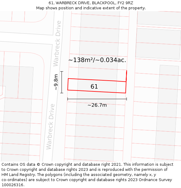 61, WARBRECK DRIVE, BLACKPOOL, FY2 9RZ: Plot and title map