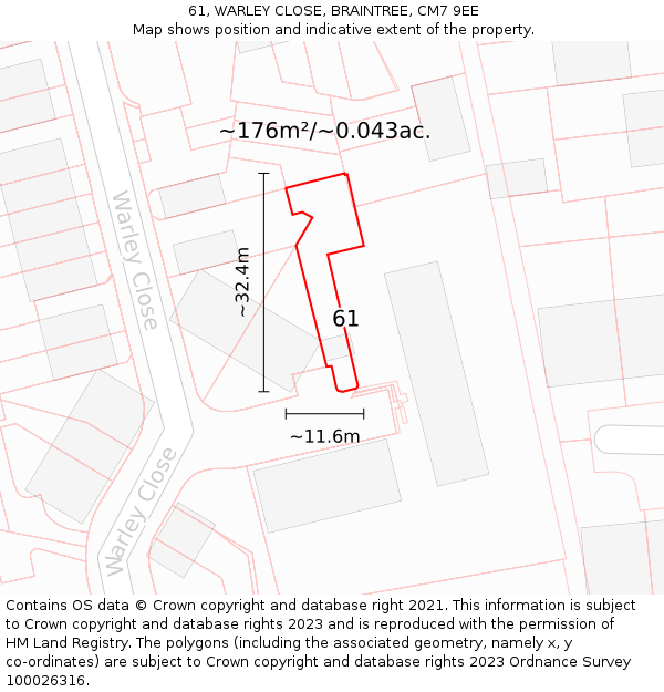 61, WARLEY CLOSE, BRAINTREE, CM7 9EE: Plot and title map