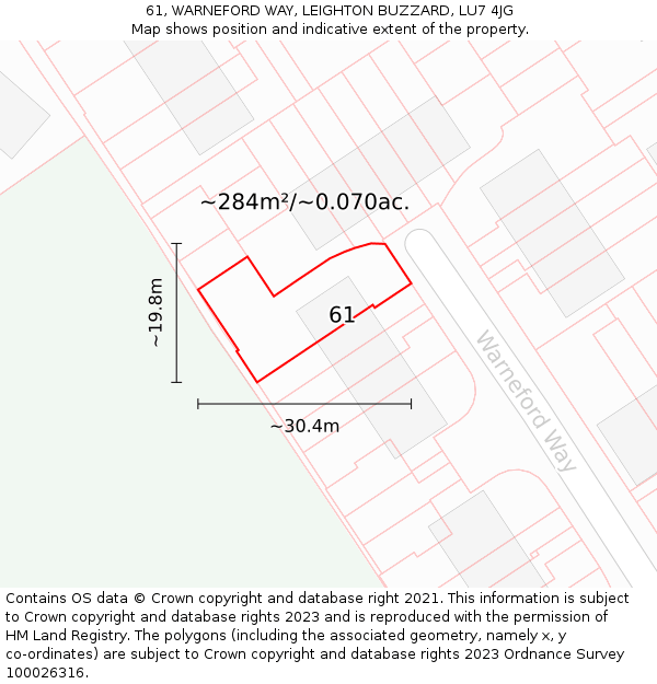 61, WARNEFORD WAY, LEIGHTON BUZZARD, LU7 4JG: Plot and title map