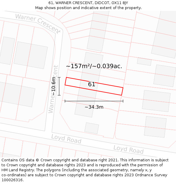 61, WARNER CRESCENT, DIDCOT, OX11 8JY: Plot and title map