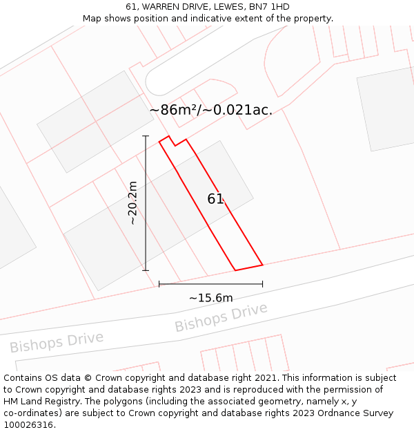 61, WARREN DRIVE, LEWES, BN7 1HD: Plot and title map