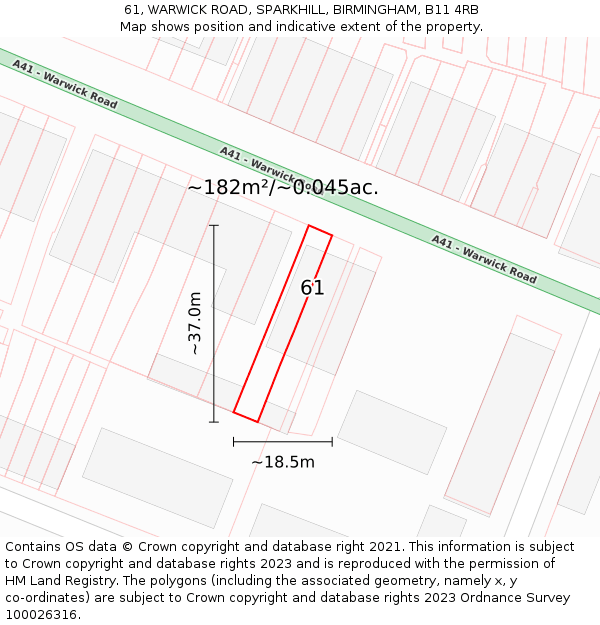 61, WARWICK ROAD, SPARKHILL, BIRMINGHAM, B11 4RB: Plot and title map