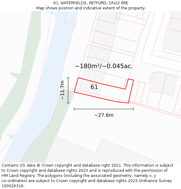 61, WATERFIELDS, RETFORD, DN22 6RE: Plot and title map