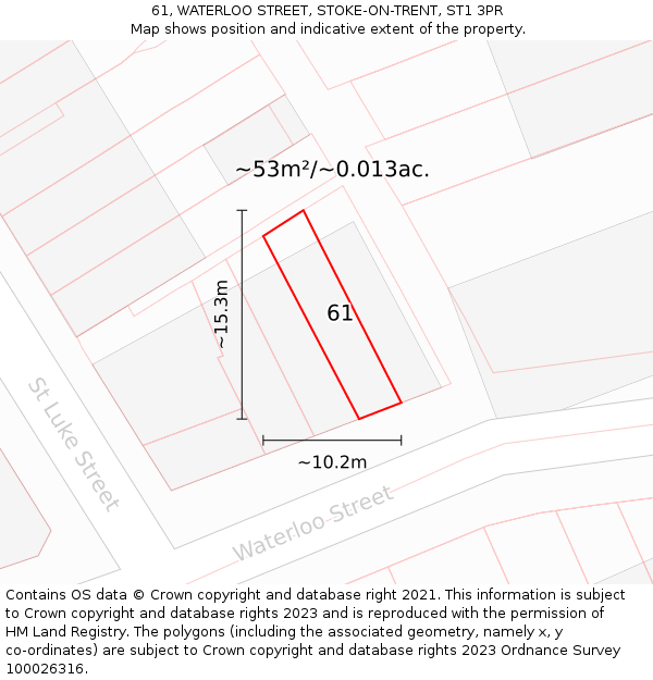 61, WATERLOO STREET, STOKE-ON-TRENT, ST1 3PR: Plot and title map
