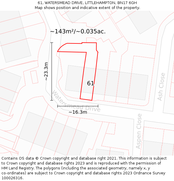 61, WATERSMEAD DRIVE, LITTLEHAMPTON, BN17 6GH: Plot and title map