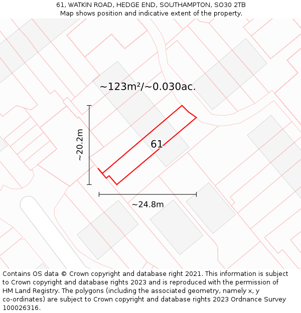 61, WATKIN ROAD, HEDGE END, SOUTHAMPTON, SO30 2TB: Plot and title map