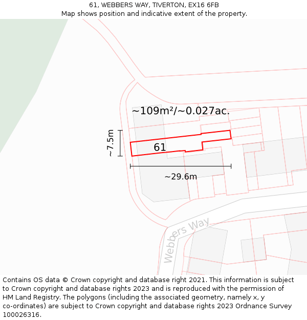 61, WEBBERS WAY, TIVERTON, EX16 6FB: Plot and title map