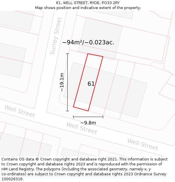 61, WELL STREET, RYDE, PO33 2RY: Plot and title map