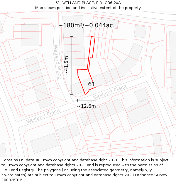 61, WELLAND PLACE, ELY, CB6 2XA: Plot and title map