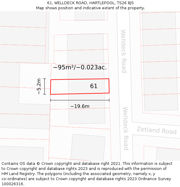 61, WELLDECK ROAD, HARTLEPOOL, TS26 8JS: Plot and title map