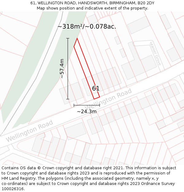 61, WELLINGTON ROAD, HANDSWORTH, BIRMINGHAM, B20 2DY: Plot and title map