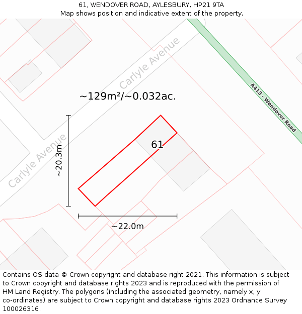 61, WENDOVER ROAD, AYLESBURY, HP21 9TA: Plot and title map