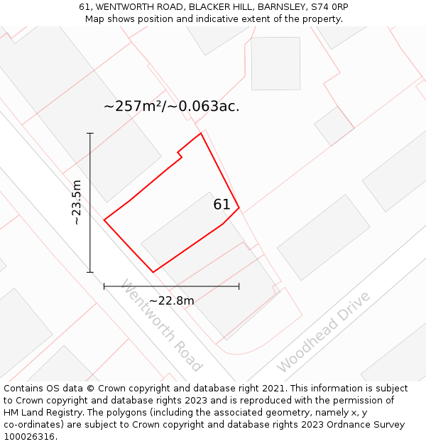 61, WENTWORTH ROAD, BLACKER HILL, BARNSLEY, S74 0RP: Plot and title map
