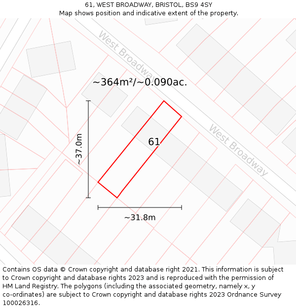 61, WEST BROADWAY, BRISTOL, BS9 4SY: Plot and title map