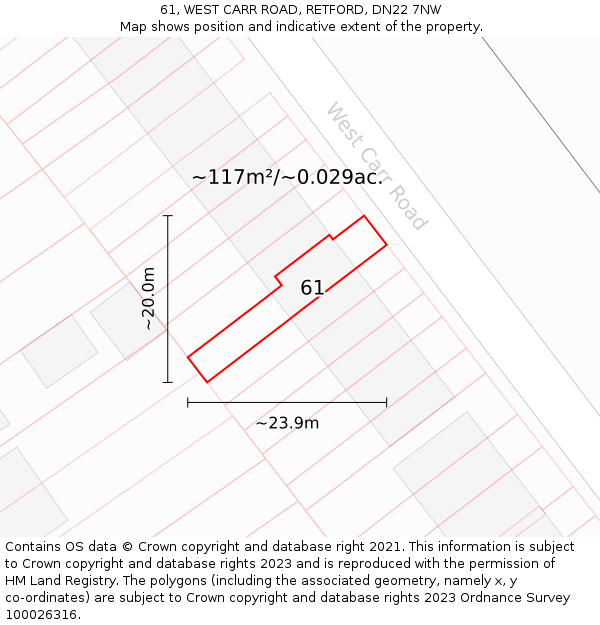 61, WEST CARR ROAD, RETFORD, DN22 7NW: Plot and title map