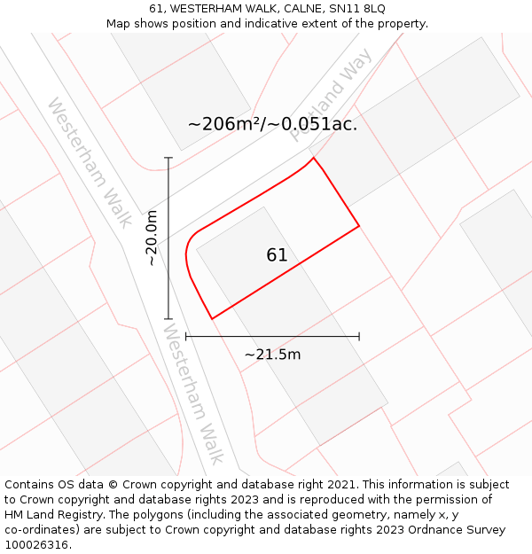 61, WESTERHAM WALK, CALNE, SN11 8LQ: Plot and title map