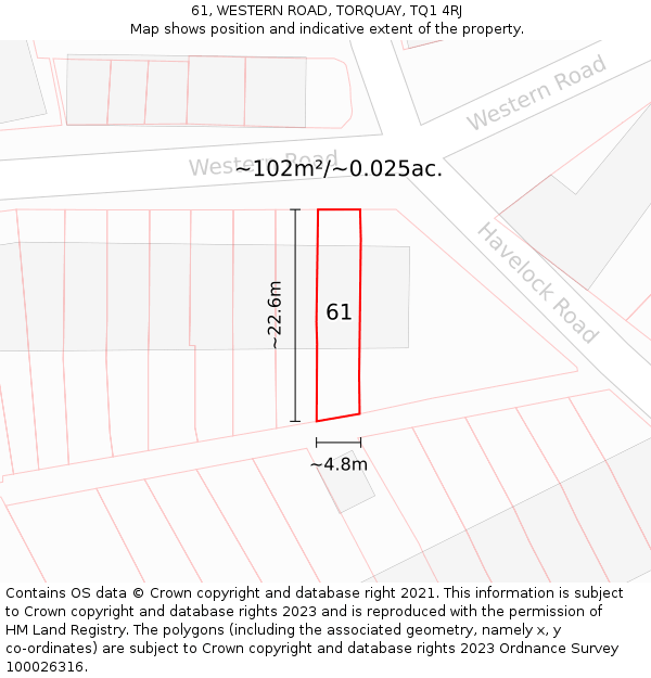 61, WESTERN ROAD, TORQUAY, TQ1 4RJ: Plot and title map