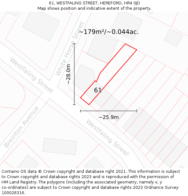 61, WESTFALING STREET, HEREFORD, HR4 0JD: Plot and title map