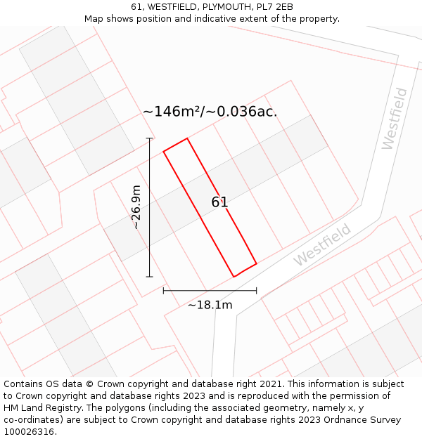 61, WESTFIELD, PLYMOUTH, PL7 2EB: Plot and title map