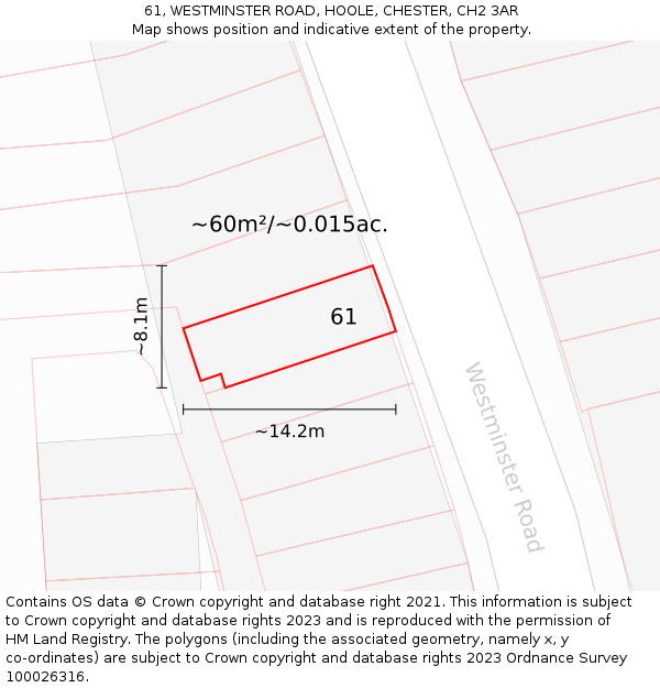 61, WESTMINSTER ROAD, HOOLE, CHESTER, CH2 3AR: Plot and title map
