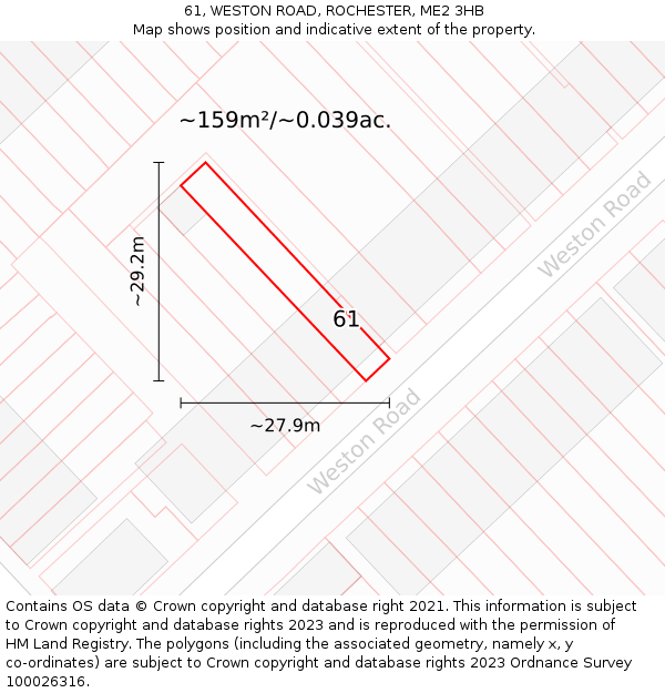 61, WESTON ROAD, ROCHESTER, ME2 3HB: Plot and title map