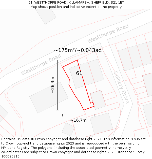 61, WESTTHORPE ROAD, KILLAMARSH, SHEFFIELD, S21 1ET: Plot and title map