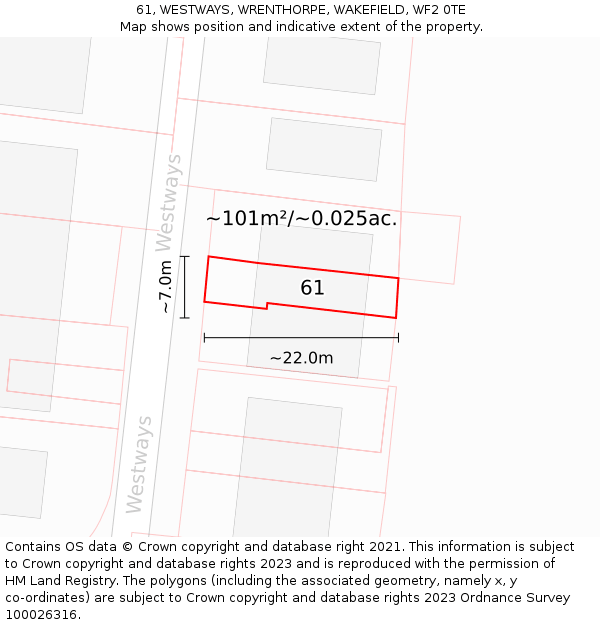 61, WESTWAYS, WRENTHORPE, WAKEFIELD, WF2 0TE: Plot and title map