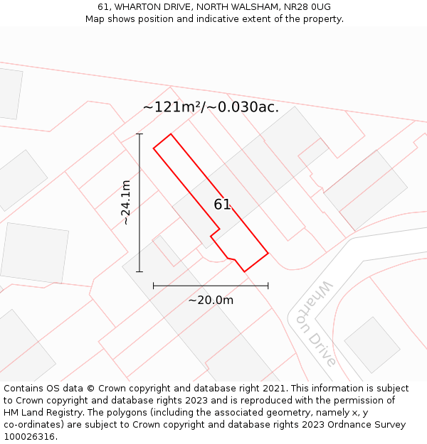 61, WHARTON DRIVE, NORTH WALSHAM, NR28 0UG: Plot and title map