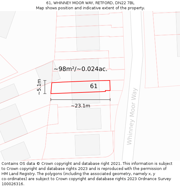 61, WHINNEY MOOR WAY, RETFORD, DN22 7BL: Plot and title map