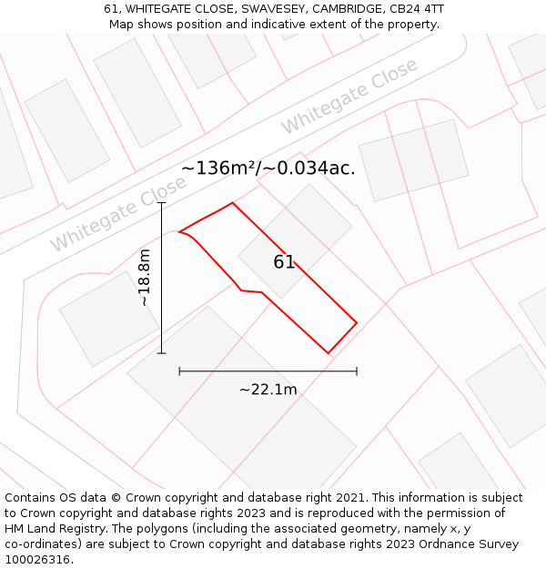61, WHITEGATE CLOSE, SWAVESEY, CAMBRIDGE, CB24 4TT: Plot and title map