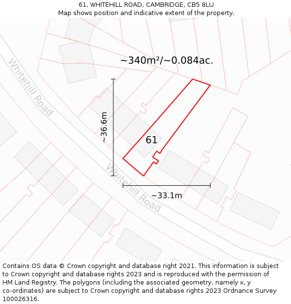 61, WHITEHILL ROAD, CAMBRIDGE, CB5 8LU: Plot and title map