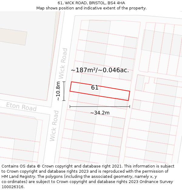 61, WICK ROAD, BRISTOL, BS4 4HA: Plot and title map