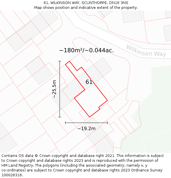 61, WILKINSON WAY, SCUNTHORPE, DN16 3NS: Plot and title map