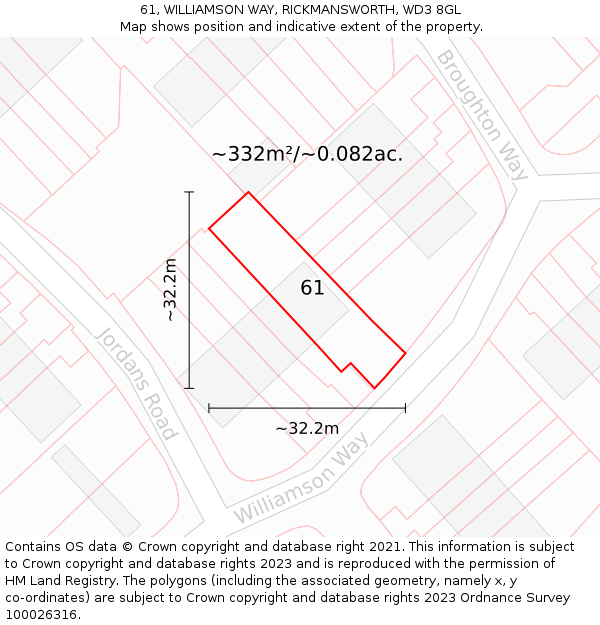 61, WILLIAMSON WAY, RICKMANSWORTH, WD3 8GL: Plot and title map