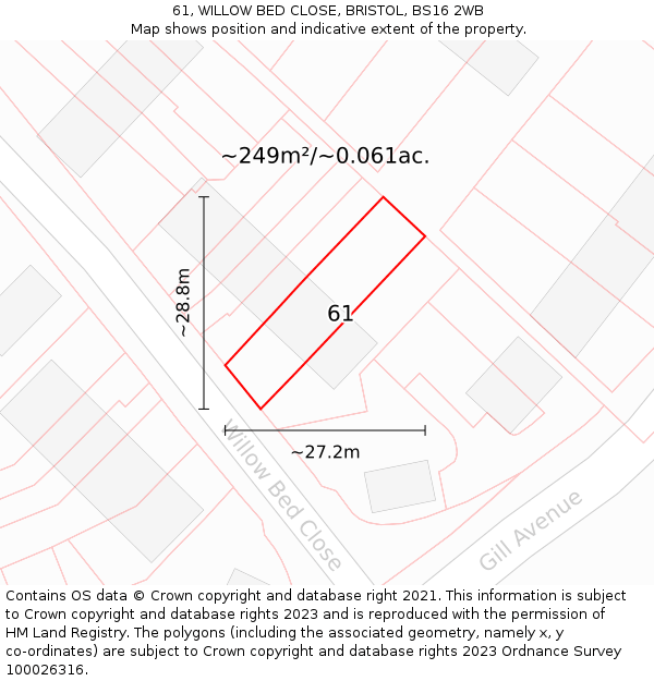 61, WILLOW BED CLOSE, BRISTOL, BS16 2WB: Plot and title map