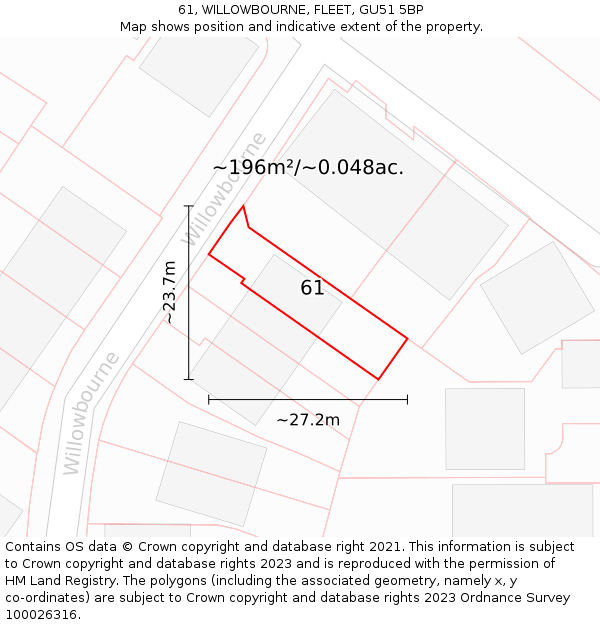 61, WILLOWBOURNE, FLEET, GU51 5BP: Plot and title map
