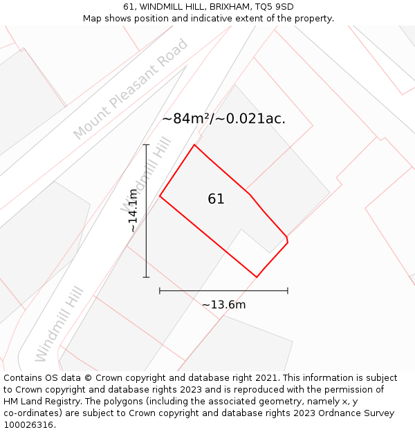 61, WINDMILL HILL, BRIXHAM, TQ5 9SD: Plot and title map