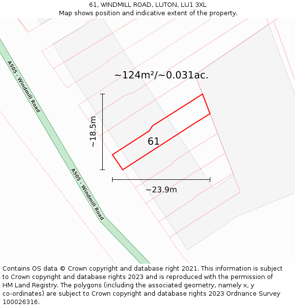 61, WINDMILL ROAD, LUTON, LU1 3XL: Plot and title map