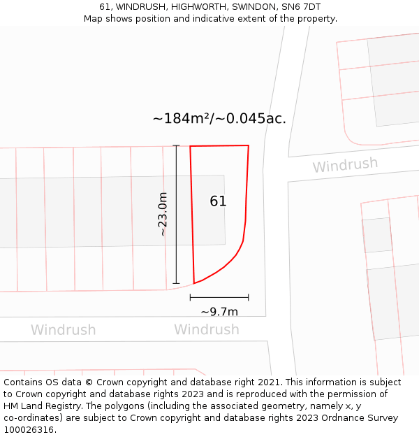 61, WINDRUSH, HIGHWORTH, SWINDON, SN6 7DT: Plot and title map
