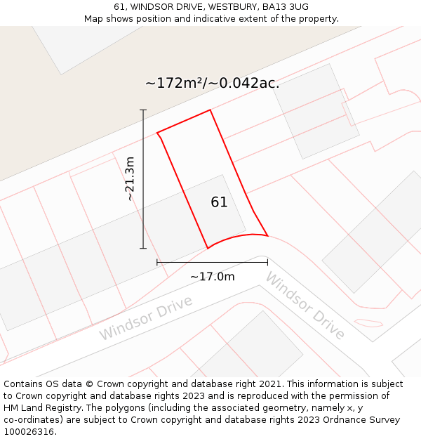 61, WINDSOR DRIVE, WESTBURY, BA13 3UG: Plot and title map