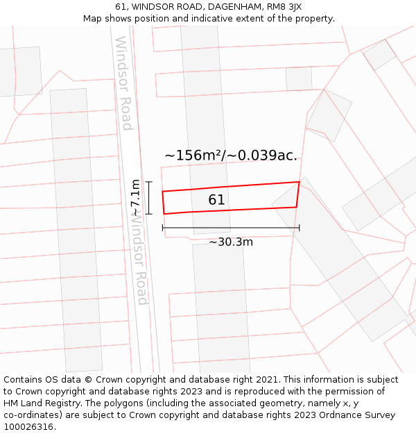 61, WINDSOR ROAD, DAGENHAM, RM8 3JX: Plot and title map