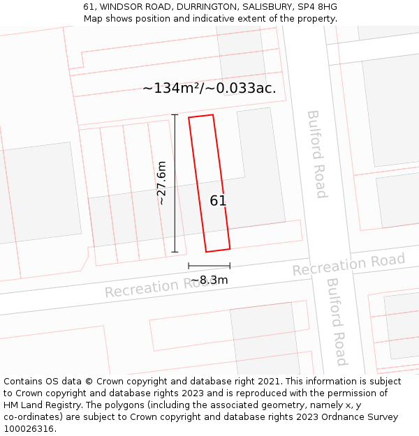 61, WINDSOR ROAD, DURRINGTON, SALISBURY, SP4 8HG: Plot and title map